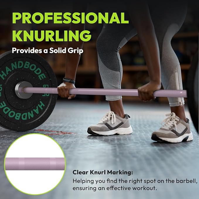 HANDBODE 35 lb Olympic Barbell 6.5 ft, 2 Inch Womens Bars, 1000 lb Capacity | Spring Steel Construction, Knurled Grip, Weightlifting, Bench Press, Deadlift, Squat, Home Gym Strength Training