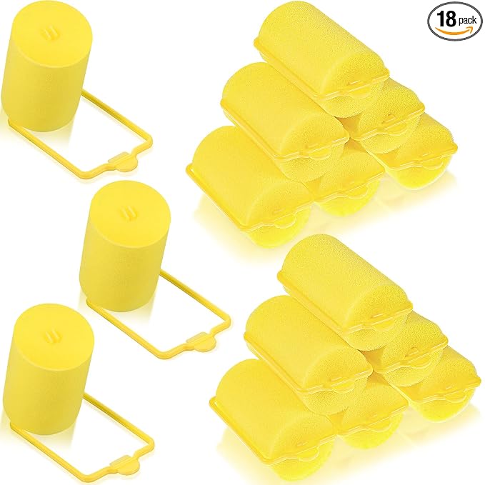 Geyoga 18 Pieces Yellow Foam Hair Rollers Large Hair Curlers Sponge Rollers for Heatles to Sleep in a Curl for Women's Short and Long Hairs Styling (1.4 x 2.6 Inches)