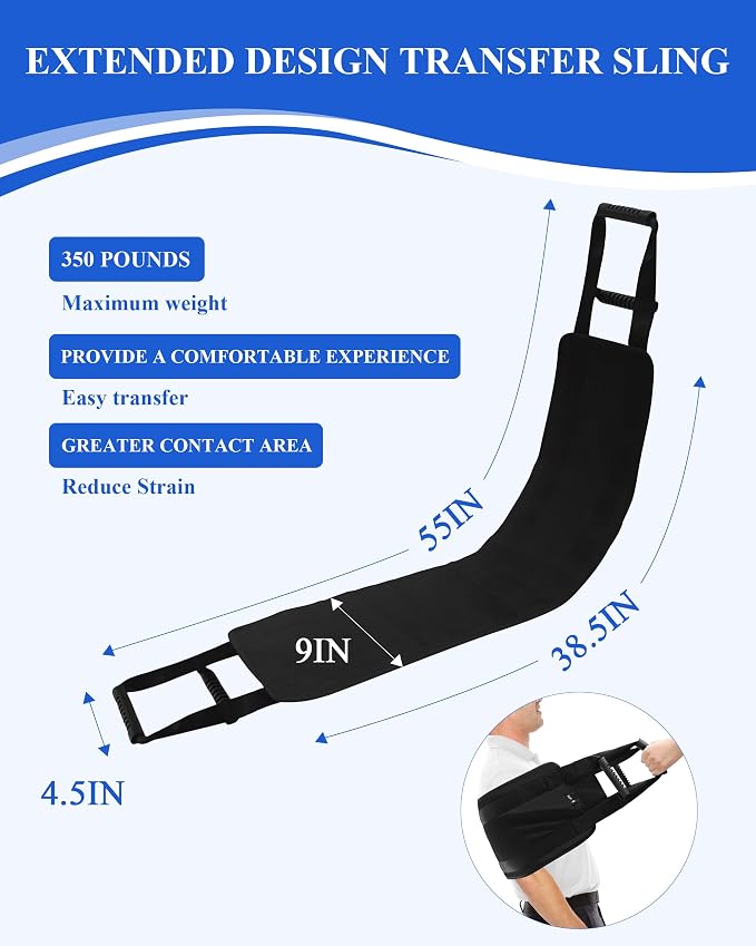 Transfer Sling Lift Assist Gait Belt for Seniors and Disabled | Lifting Strap, Black Mobility Aid, Home Hospital Nursing Care, Caregiver-assisted Transfers