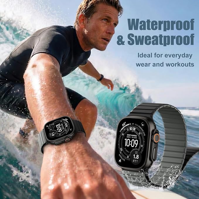 Magnetic Sport Silicone for Apple Watch Ultra 3 2 Band 49mm 46 45 44mm Men | Upgraded Magnet,Two-Tone Design,Waterproof,Soft Loop Strap for iWatch Ultra 3/2 Series 11 10 9 8 7 6 5 4 SE 46mm 45mm 44 49