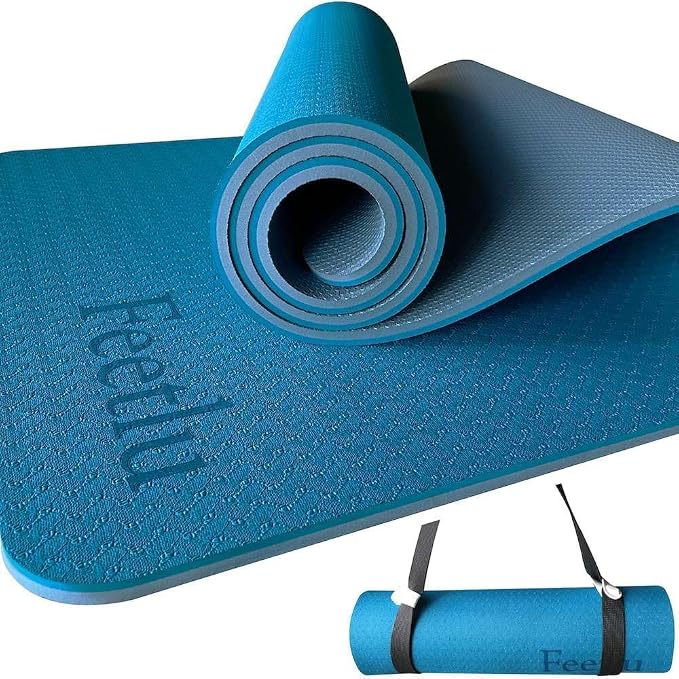 Extra Thick Yoga Mat with Carry Strap, 10mm Non-Slip Exercise Mat, 72 x 24 Inch Cushioned Workout Mat for Yoga, Pilates, Stretching & Floor Exercises
