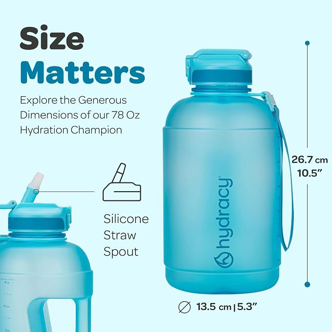 Hydracy Motivational Water Bottle with Time Marker and Straw Lid 78 oz | Leakproof,BPA Free,No Sweat Neoprene Sleeve,Carry Strap,Daily Intake Tracking for Fitness & Outdoors