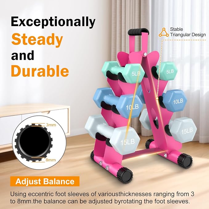 AmazeFan 5 Tier | 3-Tier Dumbbell Rack Stand Only, A-Frame Design Weight Rack with Handle, Weights Metal Strength Training Dumbbells Storage Rack for Home Gym Space Saver (Dumbells not Included)