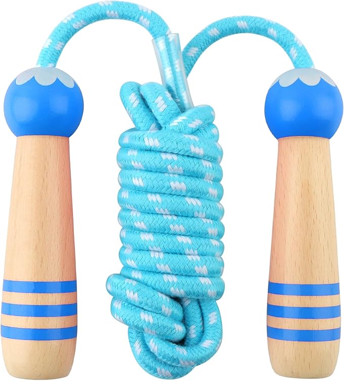 Jump Rope for Kids, Lorvain Adjustable Skipping Rope | Kids Jump Ropes with Wooden Handle for Girls Boys, Weighted Jumping Ropes for Fitness Workout Exercise Outdoor Fun Activity