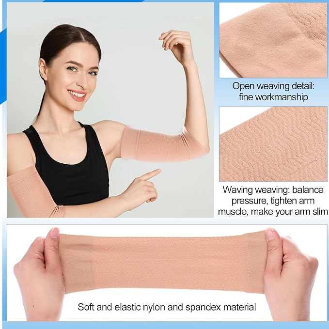 SATINIOR 8 Pairs Sun Protection Cooling Arm Sleeves Upper Compression Sleeve Plus Size Slimming Arm Shaper Wrap for Women