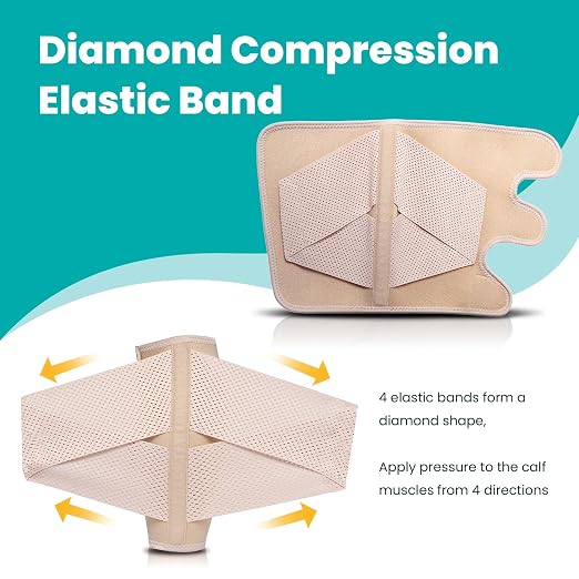 Calf Brace Compression Sleeve for Torn Calf Muscle fit Men & Women, Innovative 2 Layer Elastic Bandage for Legs adds Extra Pressure for Strain, Swelling, Cramps, Varicose Vein -XXL (Beige)