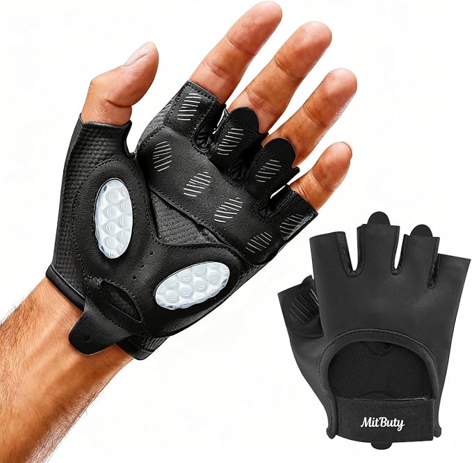Workout Gloves for Men & Women – Fingerless Gym Gloves for Weight Lifting, Crossfit, Fitness, Exercise & Training with Silicone Grip Dots for Secure Hold & Palm Padding Protection