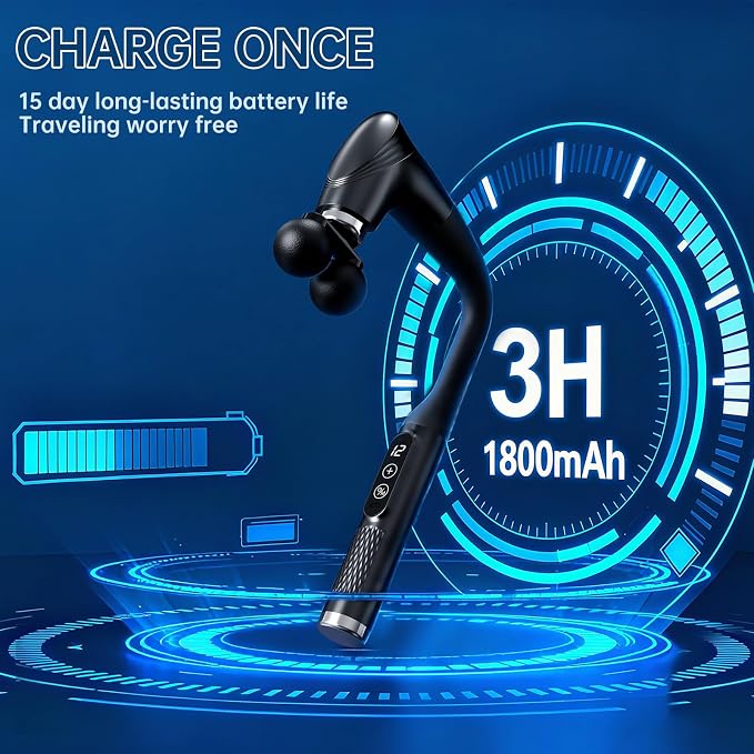 Double-Head Elbow Massage Gun, Detachable Extended Handle, 12 Levels Adjustable, 5 Heads are Replaceable