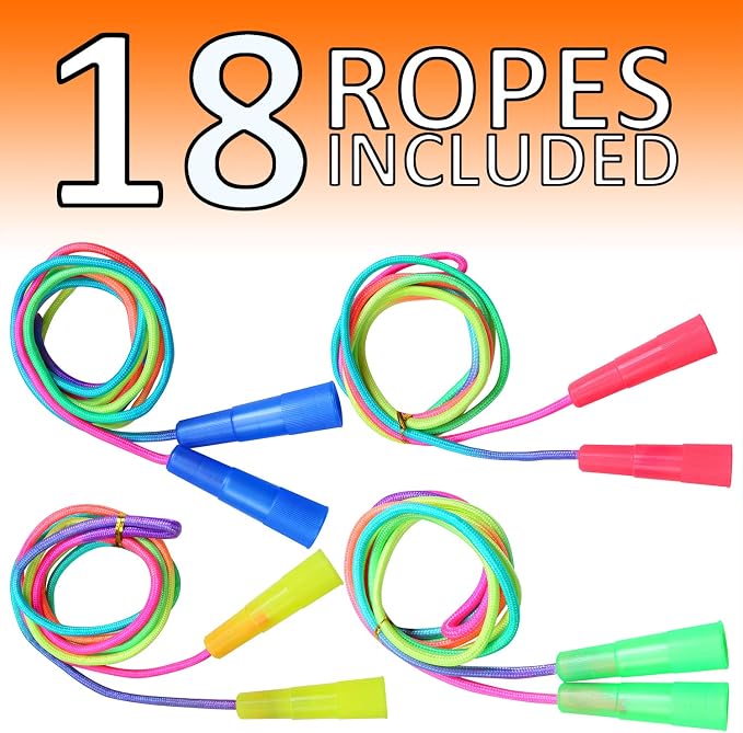 Elcoho 18 Pack Kids Rainbow Jump Rope Set Jumping Ropes Skipping Ropes for Kids Outdoor Fun, Party Favors, 7.2 Feet