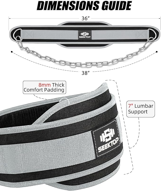 Seektop Dip Belt With Chain for Weightlifting - Neoprene Waist Belt for GYM Workout, Pull Ups, Crossfit, Weight Lifting, Squat, Training, Fitness - for Men & Women