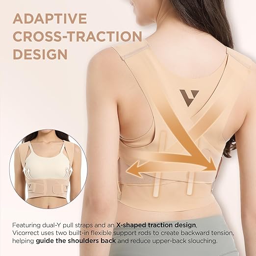 Vicorrect Adjustable Posture Corrector for Women: Invisible Under Clothes - Comfortable Back Support Bra for Upper Back Neck Shoulder Pain Relief - Ideal for Sitting Exercise Daily Wear