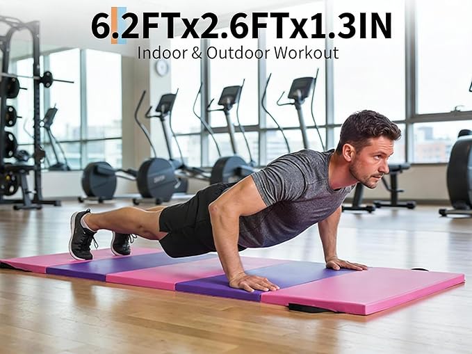 Garvee Gymnastics Mat, 6.2Ft 2-Inch Thick 4-Fold | Exercise Floor Mat for Home Gym, Portable Yoga Mat for Pilates, Aerobics, Martial Arts & Training
