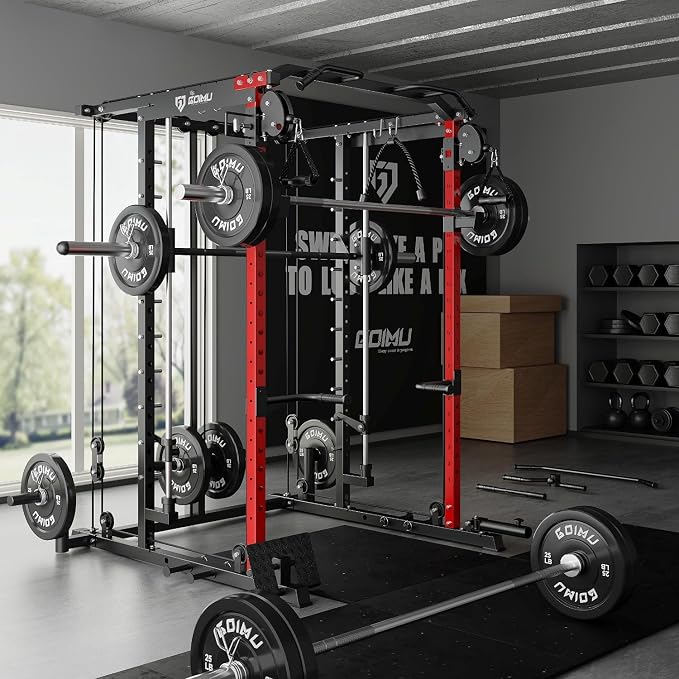 S1-V4 Smith Machine, 2000LBS Power Cage with Cable Crossover System, All-in-One Squat Rack with Smith Bar, Strength Training Equipment for Home Gym