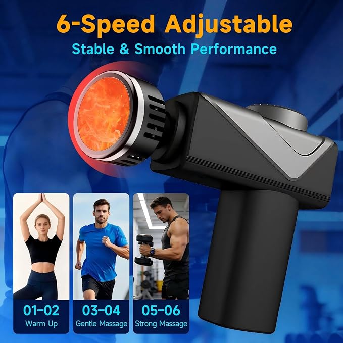 Massage Gun with Heat, Powerful Warming Massage, Home & Travel | Massage Gun with Heat, Powerful Heated Massage, Quiet Portable Massager for Home& Travel, Lightweight Design
