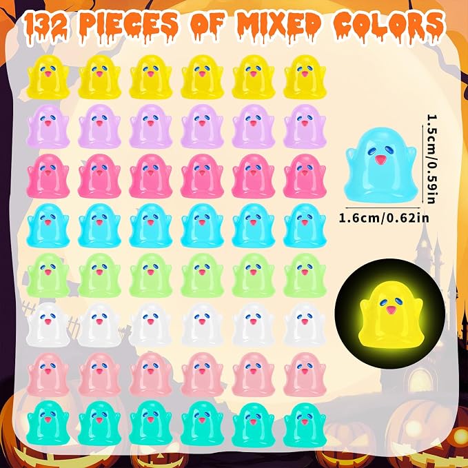 132pcs Halloween Luminous Mini Ghosts Figures 8 Colours Glow in The Dark Miniature Resin Ghost Figurines to Hide Bulk Tiny Small Statue for Halloween Party Favors Micro Garden Dollhouse Decorations