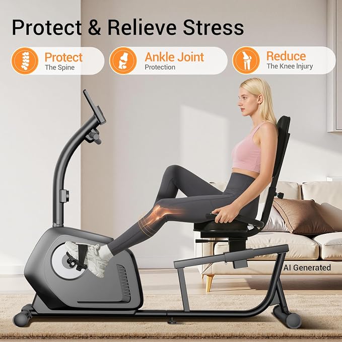 Recumbent Exercise Bike, Magnetic Staionary Bikes for Home with 16-level Resistance & Adjustable Seat, Staionary Bike for Seniors Adults, 350 LBS & LCD Monitor
