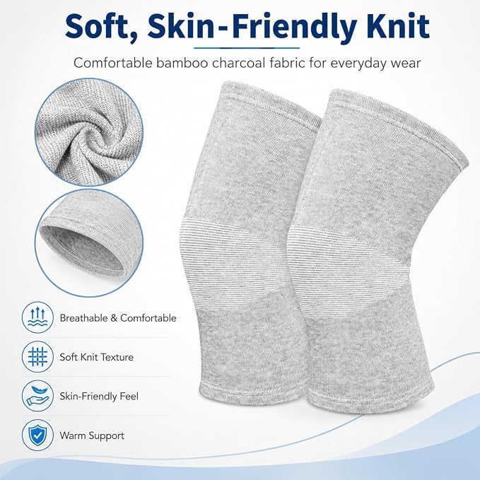 1 Pairs Compress Bamboo Knee Sleeves, Elastic Warm Knee Brace for Joint Support, Running, Walking, Sports, Men and Women