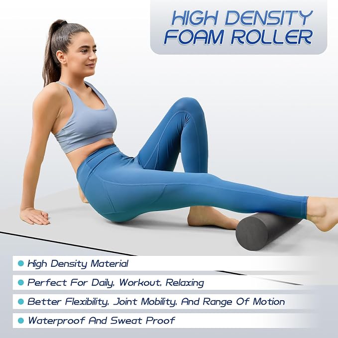Krightlink 2-in-1 18" Foam Roller Set for Deep Muscle Massage | Foam Roller Trigger Point Release Back Roller for Fitness Relieves Muscle Pain Myofascial Pilates, Yoga (Black)