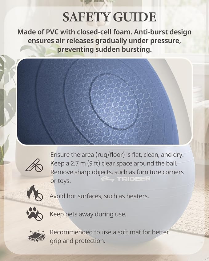 Trideer Yoga Ball for Exercise, Pilates, Core & Balance Training, Stability Ball for Pregnancy & Birthing Prep, Physical Therapy, Daily Stretching, Office Chair for Active Sitting, Quick Pump Included