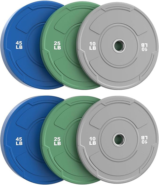Sportsroyals 2-Inch Olympic Bumper Plates, Color Virgin Rubber Weight Plates Set for Strength Training, Durable Low Bounce Barbell Plates for Home Gym, 5-350LB