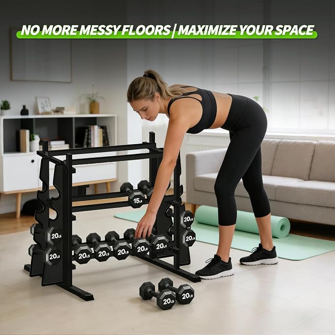 Heavy Duty Dumbbell Rack, 2-Side Extension Holder for Home Gym Storage Rack | Adjustable Width, Large Weight Capacity, Sturdy Steel Stand Only, for Dumbbells & Kettlebells Home Gym Storage Rack