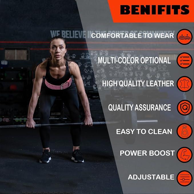 9mm Leather Fitness Weight Lifting Belt for Women&Men with 4 Inches Padded Lumbar Support for Power Lifting Workout & Squats Exercise