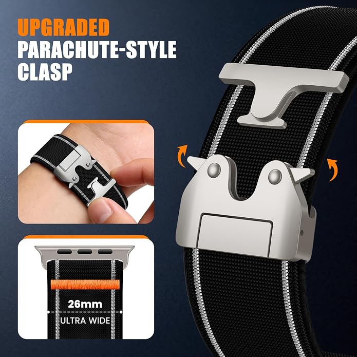 Elastic Sport Band for Apple Watch Ultra 3/2/1 Bands 49mm 46mm 45mm 44mm 42mm 41mm 40mm 38mm Men Women, Adjustable Parachute Buckle Nylon Fabric Wristband for iWatch Series 11 10 SE 9 8 7 6 5 4 3
