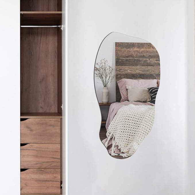 TRAHOME 32'' x 18'' Irregular Asymmetrical Wall Mirror | HD Tempered Glass, Wall Mounted, Modern Decorative Mirror for Living Room Bathroom Entryway