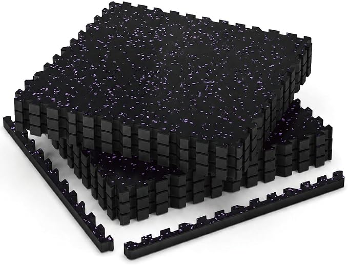 AIRHOP 1" Ultra-Thick 24 Sq Ft Rubber Top Gym Flooring for Home Gym | 6 Tiles, High Density EVA Foam, Waterproof & Non-Slip Rubber, Interlocking Puzzle Mats, Heavy Duty Floor Protection, 24"x24"