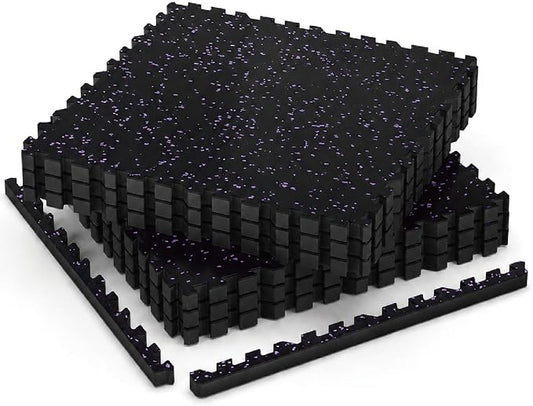 AIRHOP 1" Ultra-Thick 24 Sq Ft Rubber Top Gym Flooring for Home Gym | 6 Tiles, High Density EVA Foam, Waterproof & Non-Slip Rubber, Interlocking Puzzle Mats, Heavy Duty Floor Protection, 24"x24"