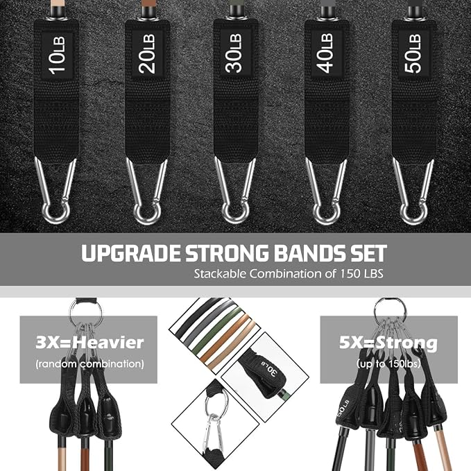 VEICK 10-150LBS Resistance Bands with Handles, Ankle Straps, Door Anchor | Accredited Lab Certified, 100% Natural Latex, Versatile for Yoga, Pilates, Strength, Home Gym
