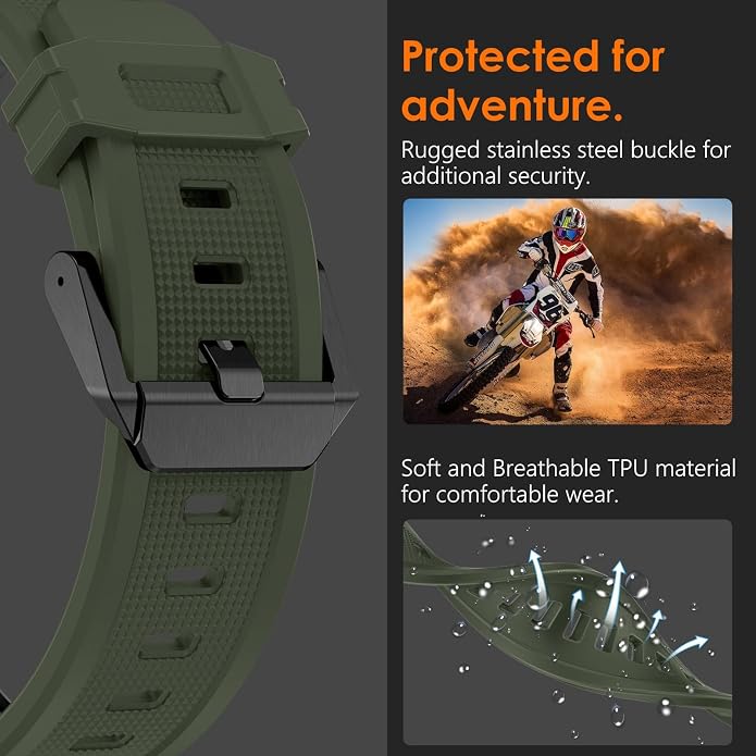 WINGLE FKM Rubber Bands for Apple Watch Band Ultra 3/2/1 Band Ultra 49mm Series 11 10 46mm 45mm 44mm 42mm SE 3/2/1 9 8 7 6 5 4 3 Men, Military Rugged Metal Connector Silicone Apple iWatch Sport Bands