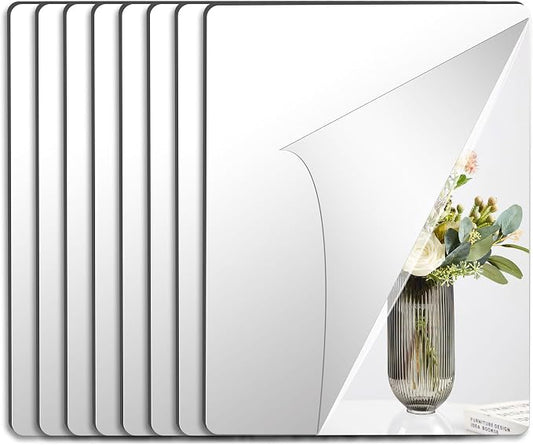 JUNEBRUSHS 8 Pack Self Adhesive Acrylic Mirror, 12x16 Inch Mirror Tiles | Flexible Sheets Wall Stickers, Frameless Small Mirror, 2MM Thick Mirror