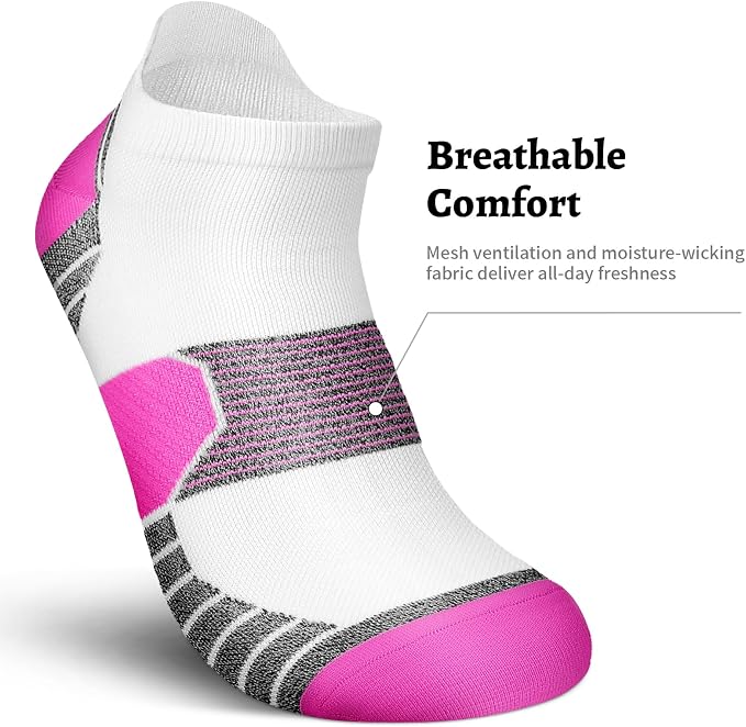Ankle Compression Socks for Women 6 Pairs Running Socks with Arch Support | Athletic Womens Ankle Socks for Running, Gym, Workouts, Long-Distance Walking, Travel, Daily Use, Relieve Plantar Fasciitis