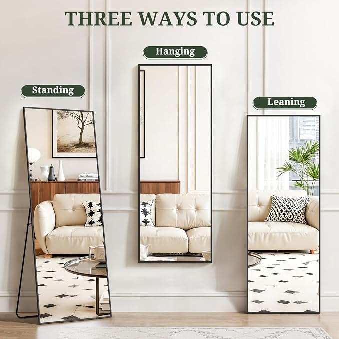 Mirror Full Length 58"x19", Rectangle Full Body Floor Mirrors with Stand | Shatterproof Glass, Aluminum Alloy Frame, Free Standing, Wall Mounted or Leaning for Bedroom Living Room Entryway