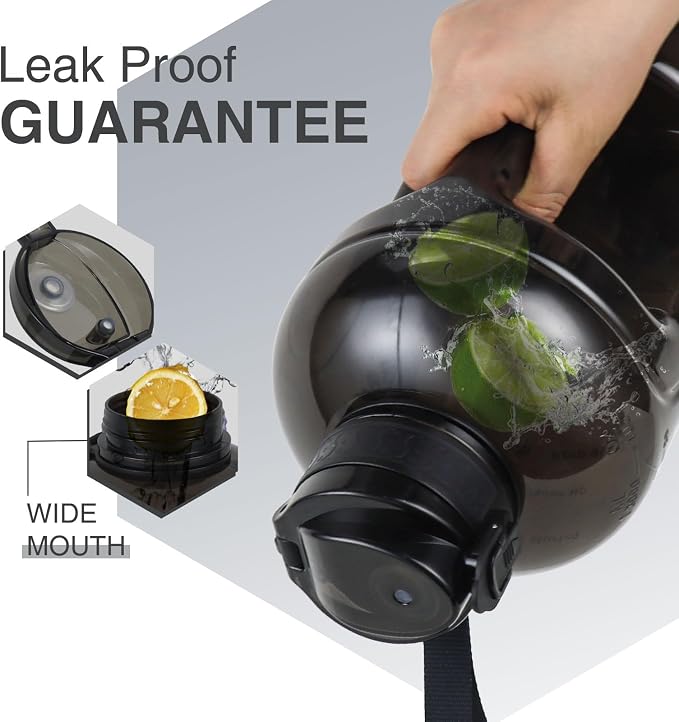 3l Big Water Bottle 3 Liter with Straw | Leak Proof Clear Motivational Time Marker Drink XL Jug Handle for Sports Gym