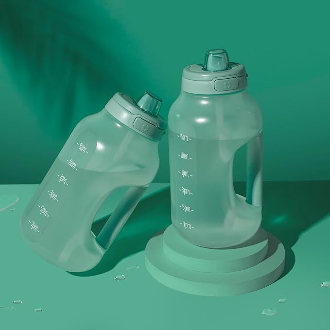 Ello Hydra 64oz BPA-Free Plastic Water Jug with Time Markers, Yucca | Large plastic water bottle jug for all day hydration with time markers, carry loop, straw, leakproof lid, and BPA-free