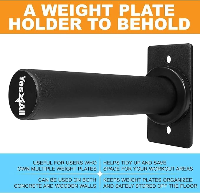 Yes4All Vertical Wall Mounted Olympic Barbell Holder, Barbell Storage Rack, Hanging Barbell Rack for Home Fitness Equipment