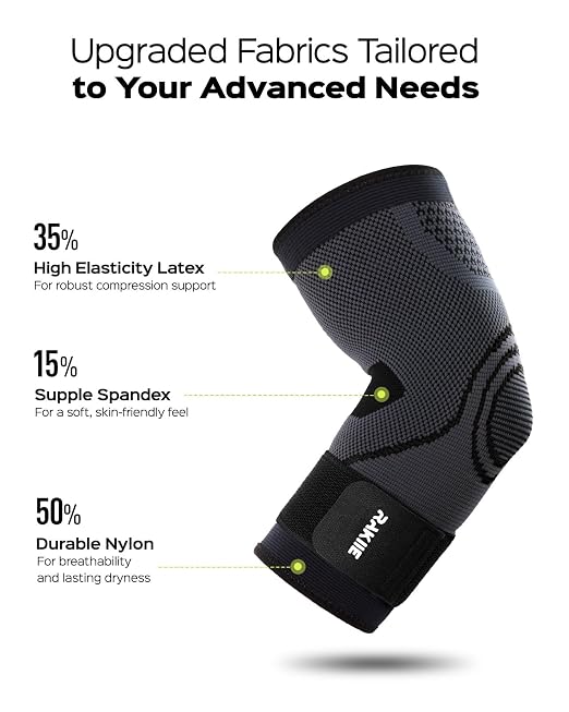 Rakiie Elbow Support Brace for Men and Women, 2 Pack Elbow Compression Sleeve, Elbow Brace for Tendonitis and Tennis Elbow, Elbow Sleeve Reduce Joint Pain for Tennis, Golfer, Workouts Black (M)