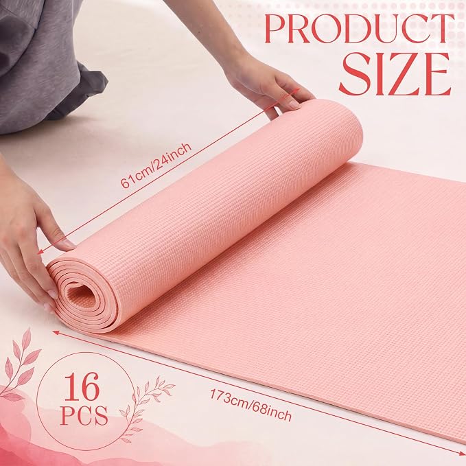 Funtery 3 mm Thin Yoga Mats Bulk, 68 x 24 Inches Lightweight PVC Exercise Mats Non Slip Workout Fitness Pads for Yoga Pilates Stretching Classes Gym Home Studio