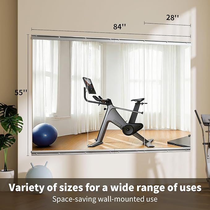 VooBang Home Gym Mirror 3 PCS 28"×55", Frameless Wall Mirror Full Length | Shatterproof Tempered Glass Large Body Mirror Hanging for Dancing Studio, Exercise, Fineness, Yoga