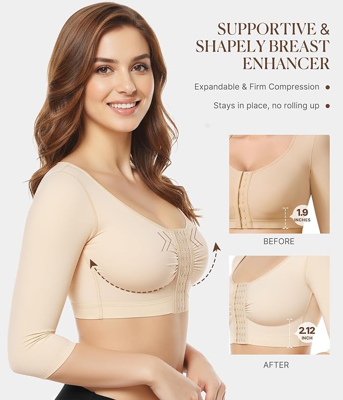 BRABIC Upper Arm Shaper for Women Fajas Post Surgery Compression Sleeves | Front Closure Bra, Arm Lipo Compression Garment, Slimming Shapewear Top, Support for Flabby Arms and Post-Surgery Recovery