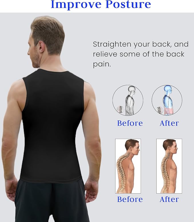 Compression Shirt Men Slimming Body Shaper Vest Crewneck Workout Tank Top | Tummy Control Undershirts, Gynecomastia Compression Shirts, Back Support, Sleeveless Muscle Shirts, Shaping Tank Top