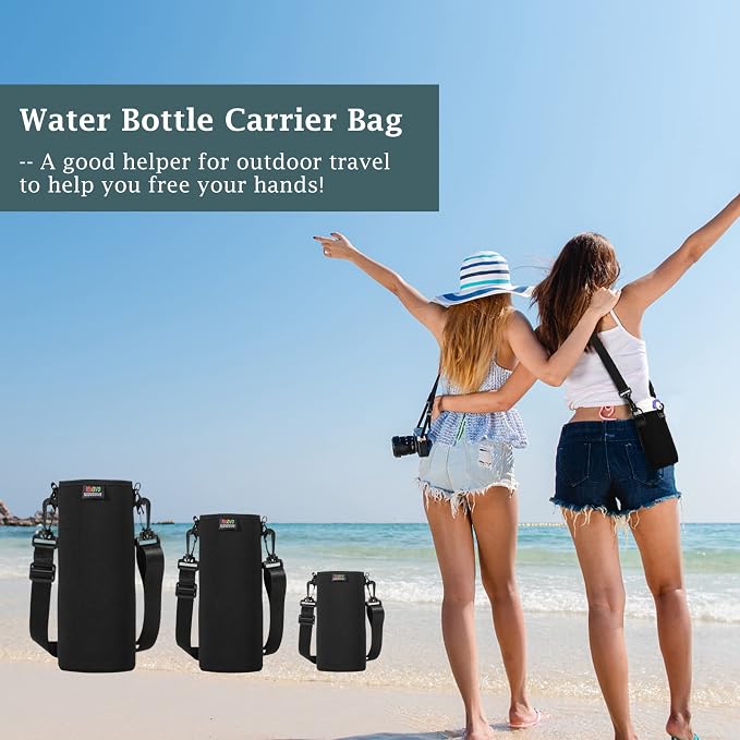 Nuovoware Water Bottle Carrier, 500ML, Black | Portable Insulated Neoprene Sleeve, Adjustable Shoulder Strap, Fit Stainless Steel, Plastic Bottles, Small Size