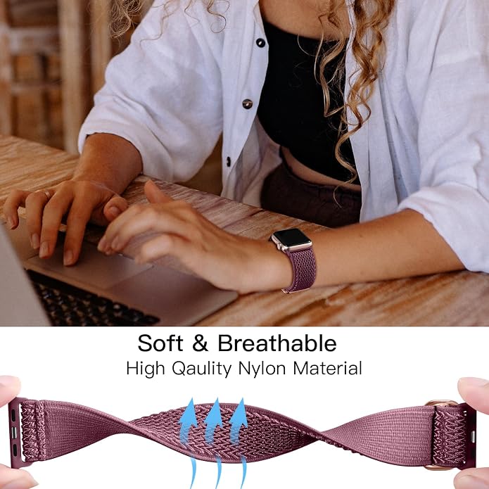 Lerobo Stretchy Nylon Solo Loop Band, Compatible with Apple Watch Series 11 10 9 8 7 6 5 4 3 SE3/2/1 Ultra3/2/1, Adjustable Strap for iwatch Band 44mm 45mm 46mm 49mm 42mm 40mm 41mm 38mm for Women Men