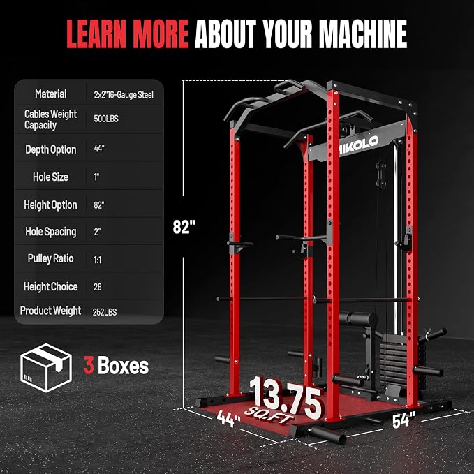 Mikolo F4 2.0 Power Cage with Dual-Track Smooth Pulley System, 1200LBS Power Rack with Leg Hold-Down for Heavy LAT Pulldowns