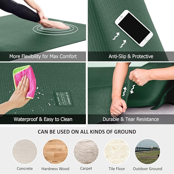 GXMMAT Large Yoga Mat 12'x6'/10'x6'/6'x8'(7mm), Extra Thick Workout Mats for Home Gym Flooring, Ultra Comfortable Non-Slip Quick Resilient Barefoot Wide Exercise Mat for Pilates, Stretching,Meditation