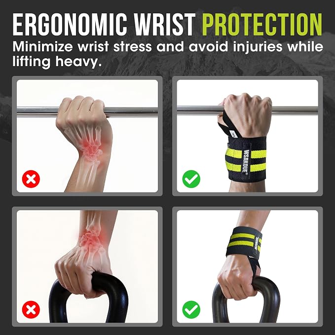 WSAKOUE Weightlifting Wrist Wraps - 18" Professional Wrist Support with Heavy-Duty Thumb Loop for Powerlifting, Bench Press & Strength Training- Adjustable Gym Wrist Straps for Men & Women