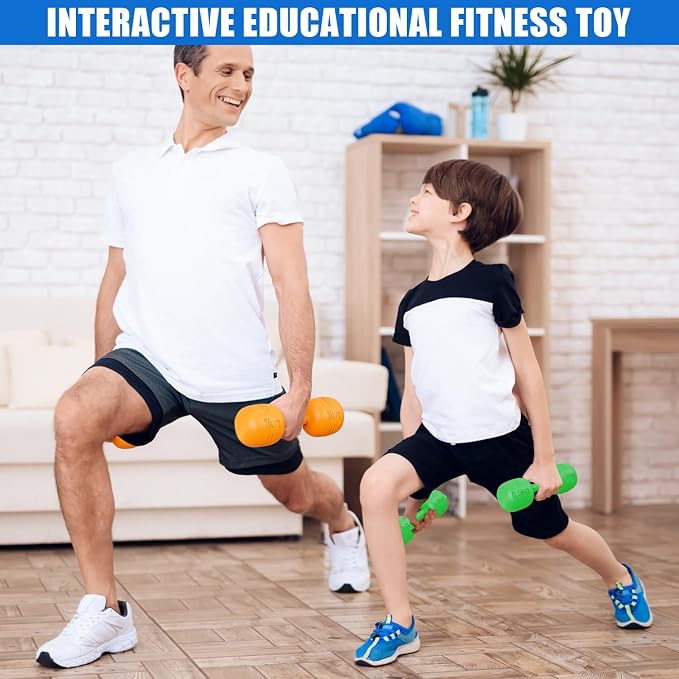 Kids Exercise Weight Set, Barbell and Dumbbell Workout Equipment, Toddler Beginner Gym Toy for Pretend Play Lifting Exercise & Fitness, Adjustable Fill with Sand or Water