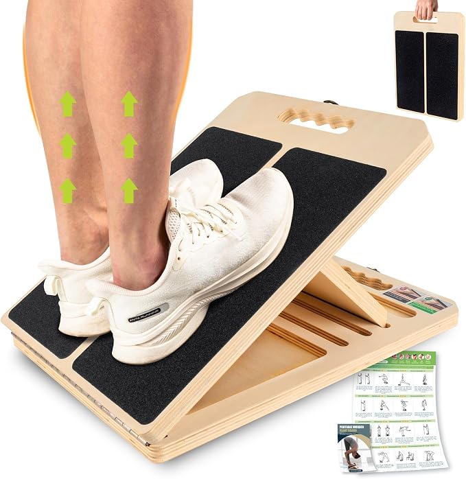 Slant Board Calf Stretching, 300 LBS Capacity Portable Wooden Incline Board | Training Poster, 5 Adjustable Angles, Non-Slip Calf Mobility Board for Legs, Ankles, Knees, Heels, Physical Therapy & Squats